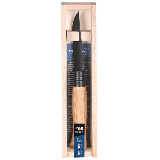 opinel-couteau-pliant-n-08-lame-inox-finition-noire-manche-ch-ne-bague-virobloc image 1