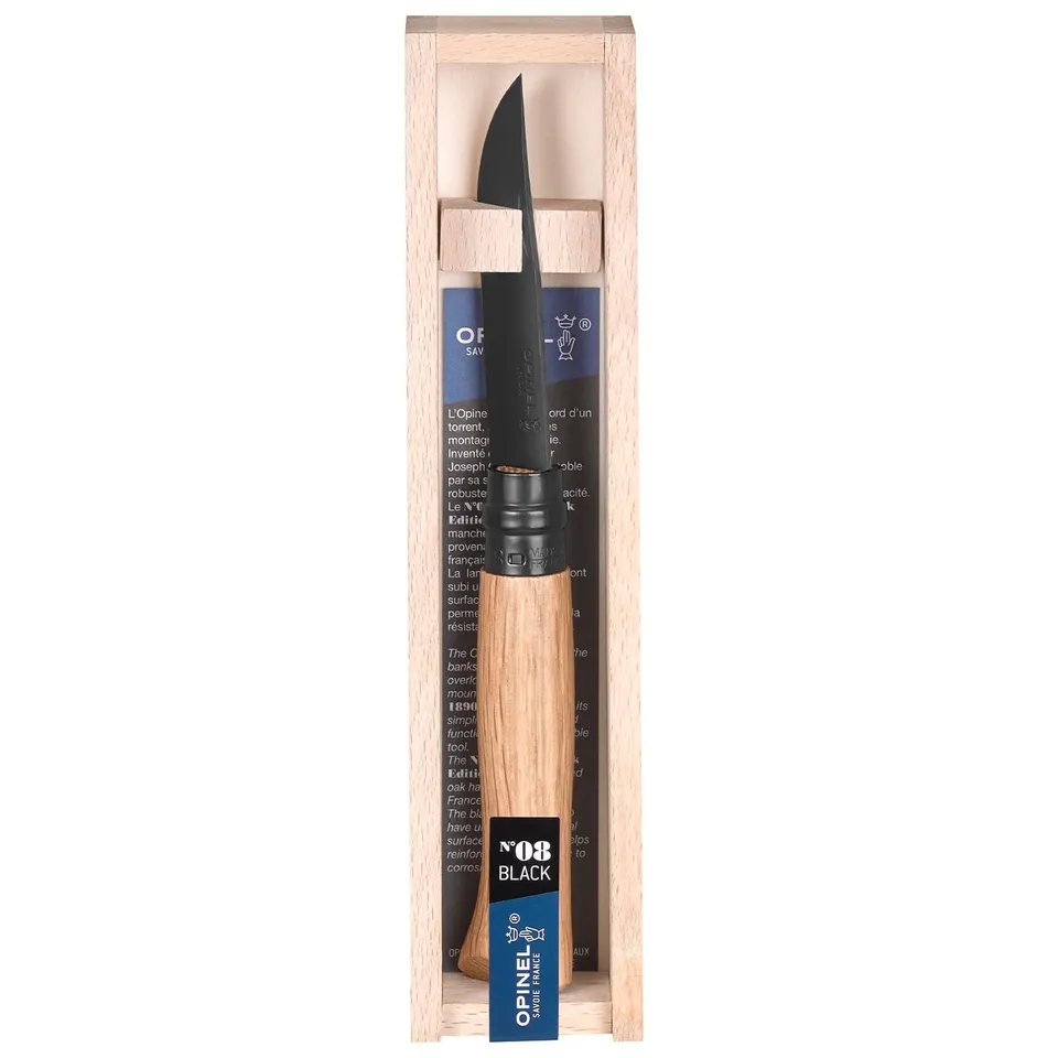 opinel-couteau-pliant-n-08-lame-inox-finition-noire-manche-ch-ne-bague-virobloc image 1