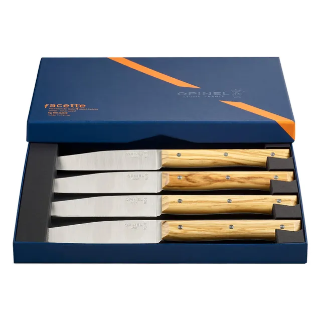 opinel-coffret-4-couteaux-de-table-facette-fr-ne-lame-lisse-pleine-soie-acier-in image 1