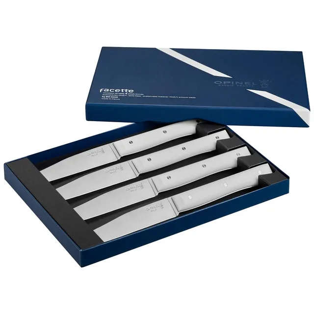 opinel-coffret-de-4-couteaux-de-table-facette-blanc-lame-lisse-pleine-soie-acier image 1