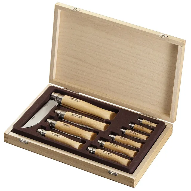 opinel-coffret-collection-tradition-inox-10-couteaux-de-poche-n-02-n-12-lame-aci image 1