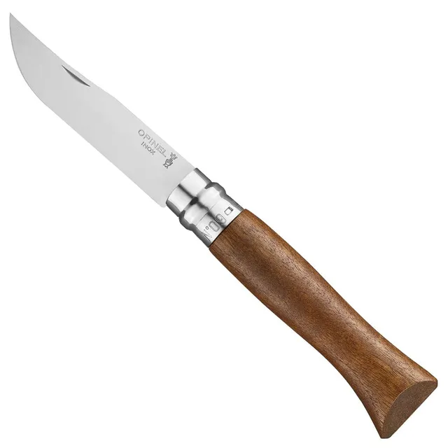 opinel-n-09-couteau-de-poche-lame-9-cm-acier-inox-yatagan-manche-noyer-bague-vir image 1