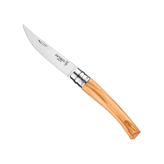 opinel-n-08-couteau-de-poche-effil-lame-inox-poliglace-8-cm-manche-olivier-bague image 1