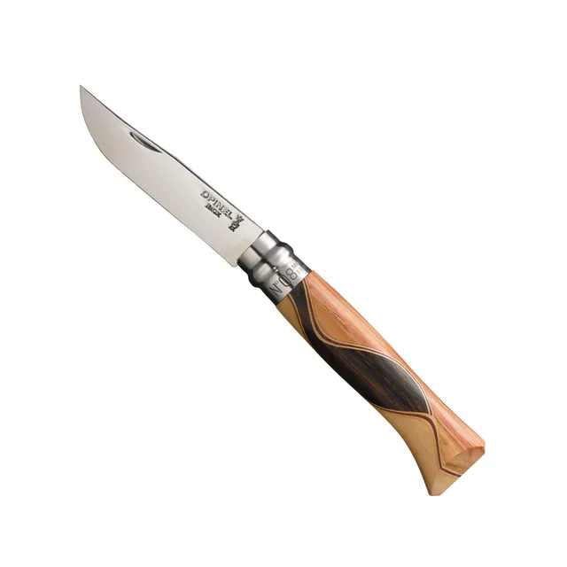 opinel-n-08-couteau-pliant-lame-inox-finition-miroir-manche-chaperon-en-bouleau- image 1