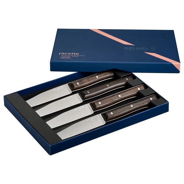opinel-coffret-de-4-couteaux-de-table-facette-fr-ne-sombre-lame-lisse-pleine-soi image 1