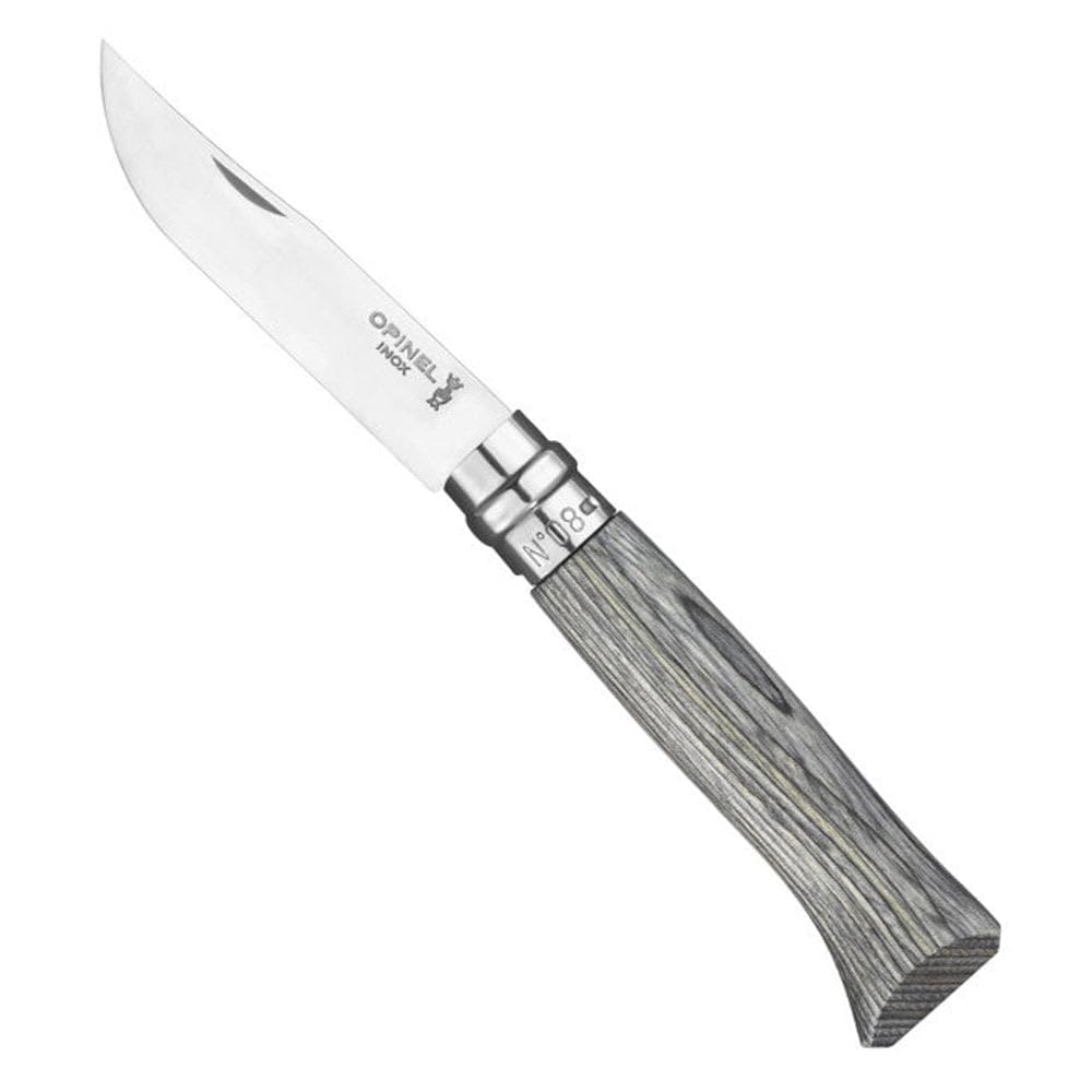 opinel-n-08-couteau-pliant-lame-inox-8-5-cm-manche-bouleau-lamell-gris-bague-vir image 1