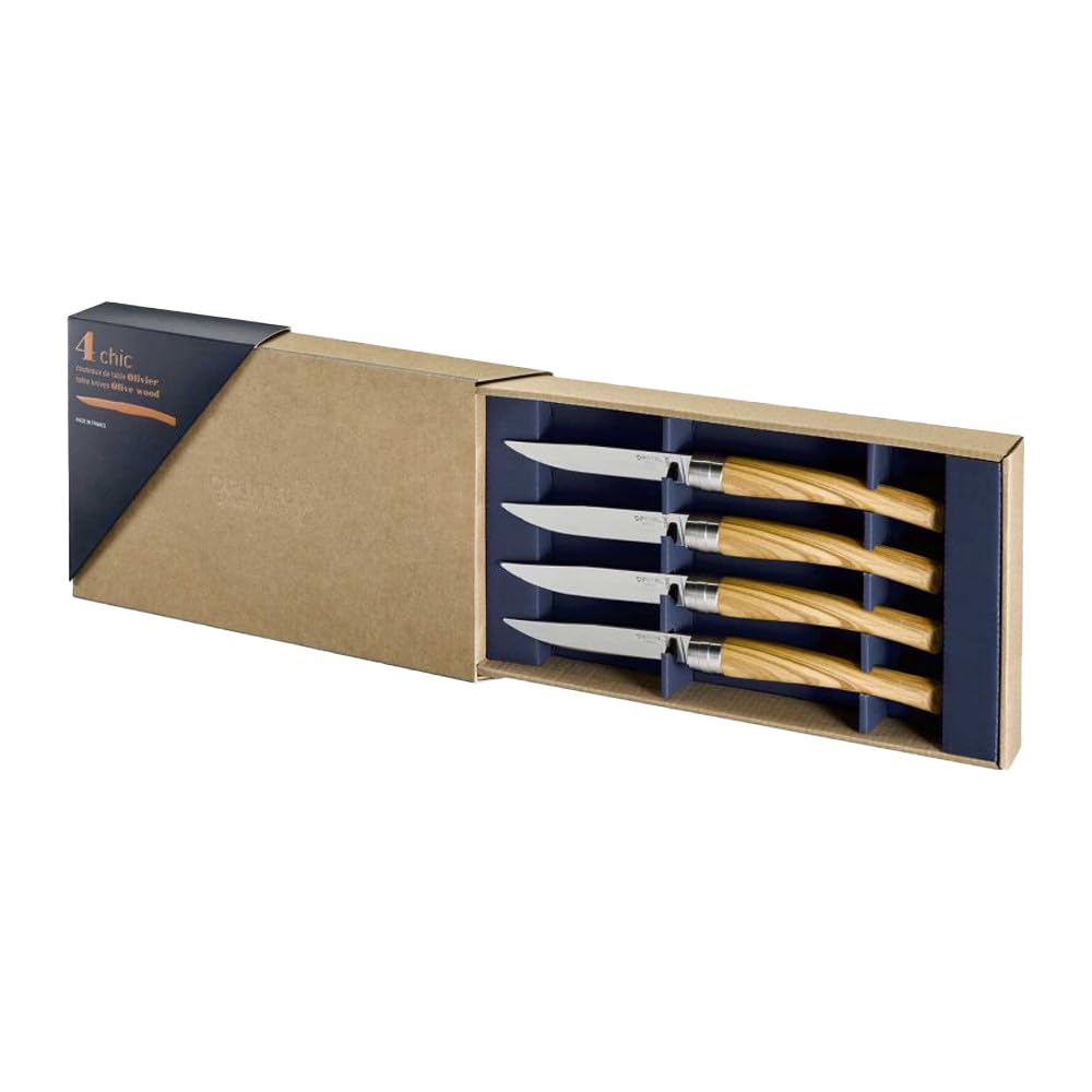 opinel-coffret-table-chic-olivier-4-couteaux-de-table-lame-yatagan-acier-inoxyda image 3