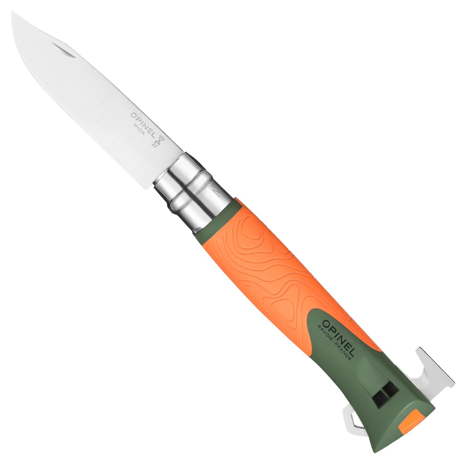 opinel-n-12-explore-tire-tique-couteau-de-survie-orange-lame-10-cm-inox-virobloc image 1