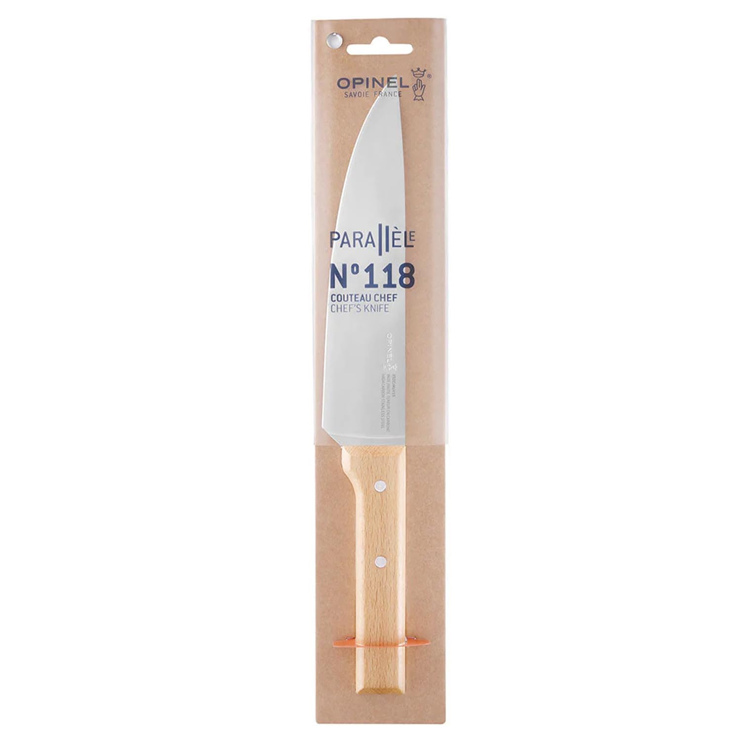 opinel-n-118-couteau-de-chef-parall-le-lame-acier-inoxydable-manche-h-tre-fabric image 2
