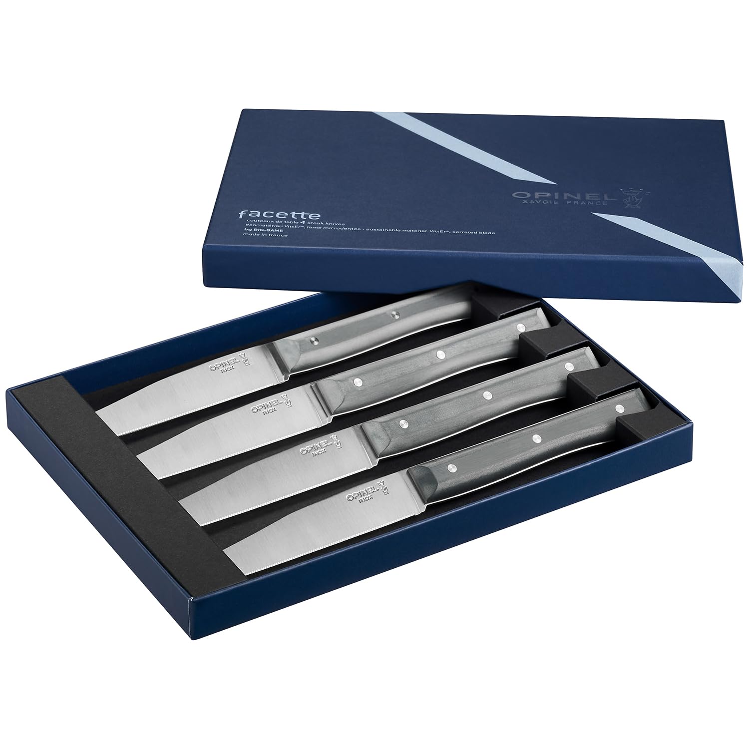 opinel-coffret-de-4-couteaux-de-table-facette-ardoise-lame-pleine-soie-microdent image 1