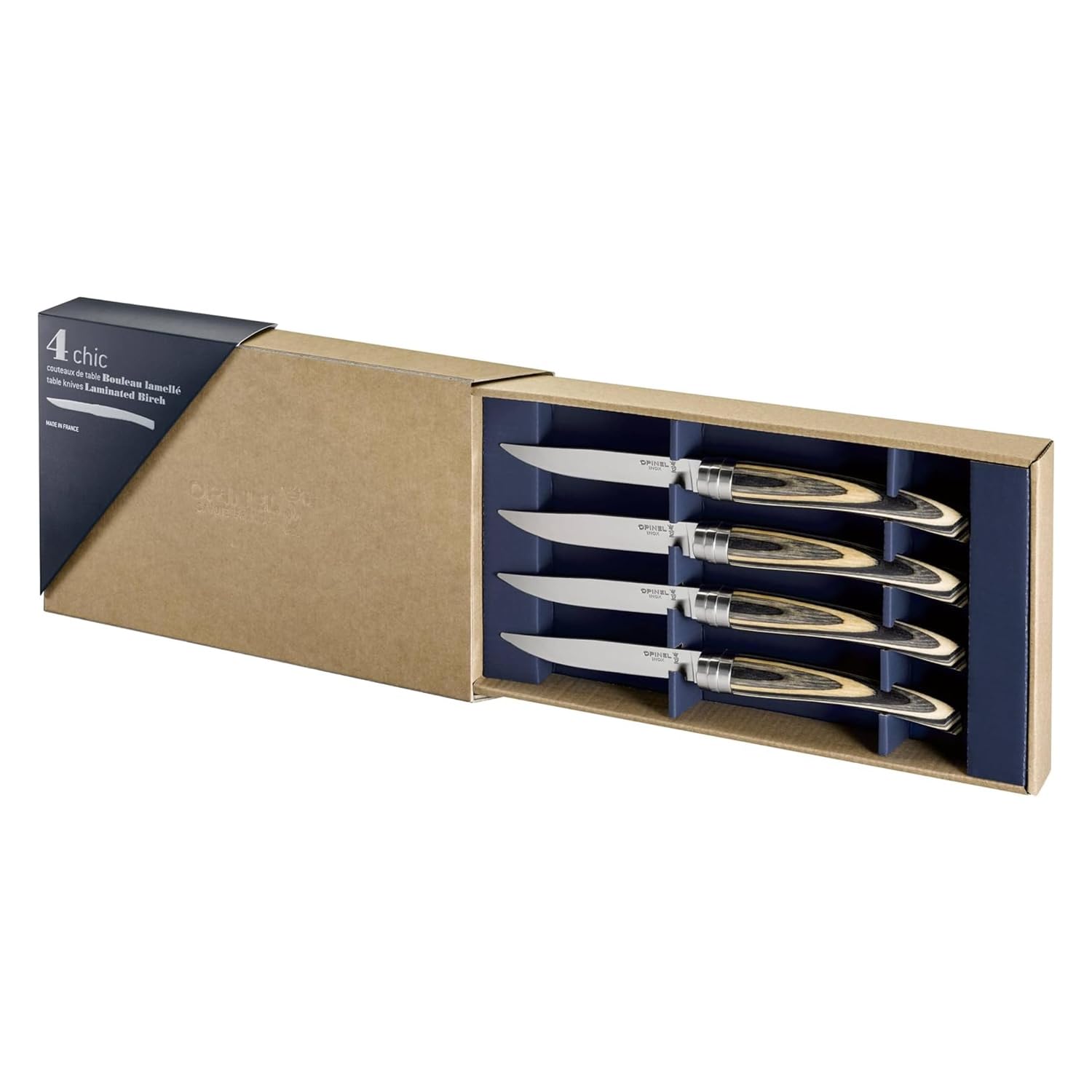 opinel-coffret-table-chic-bouleau-lamell-4-couteaux-de-table-lame-yatagan-inox image 3