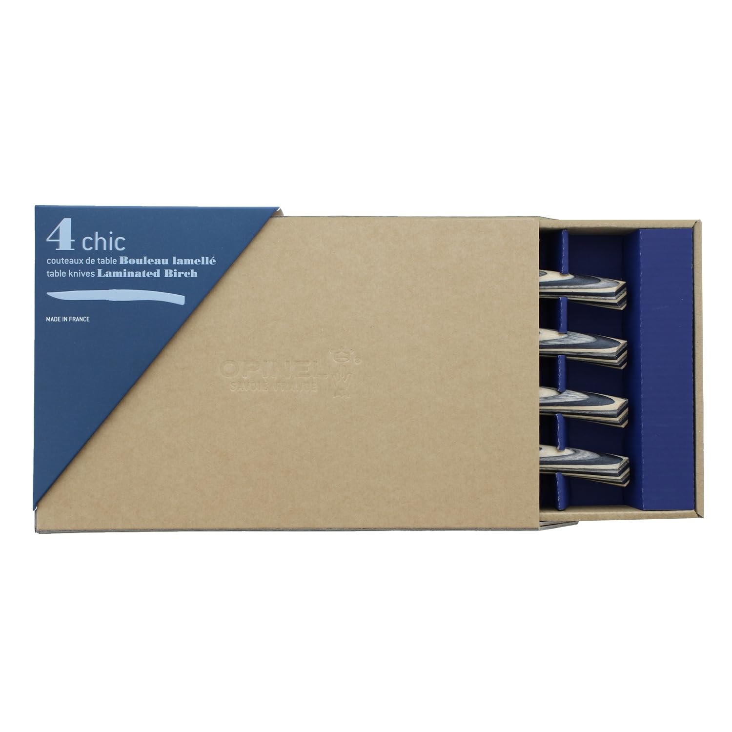 opinel-coffret-table-chic-bouleau-lamell-4-couteaux-de-table-lame-yatagan-inox image 2