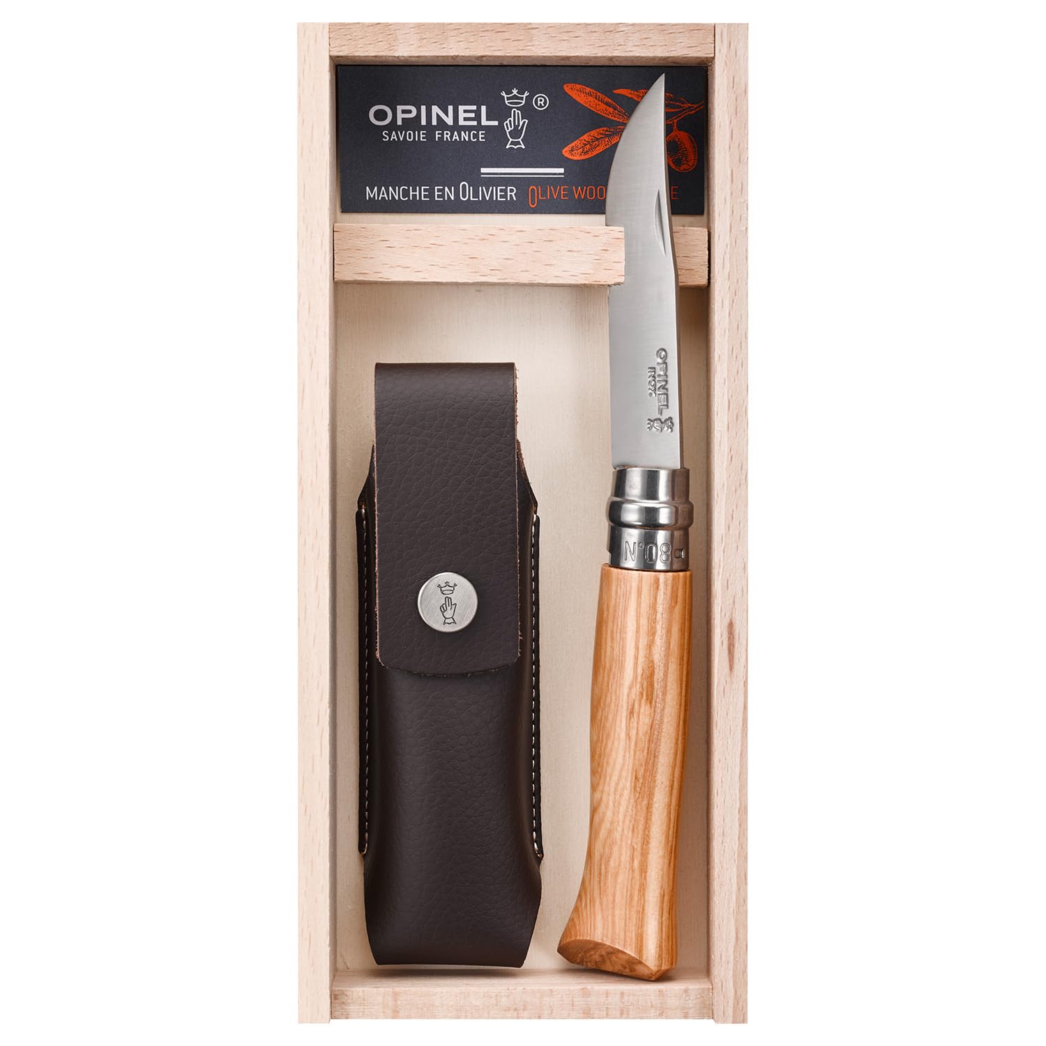 opinel-n-08-olivier-couteau-de-poche-polyvalent-lame-inox-8-5-cm-tui-alpine-bagu image 1