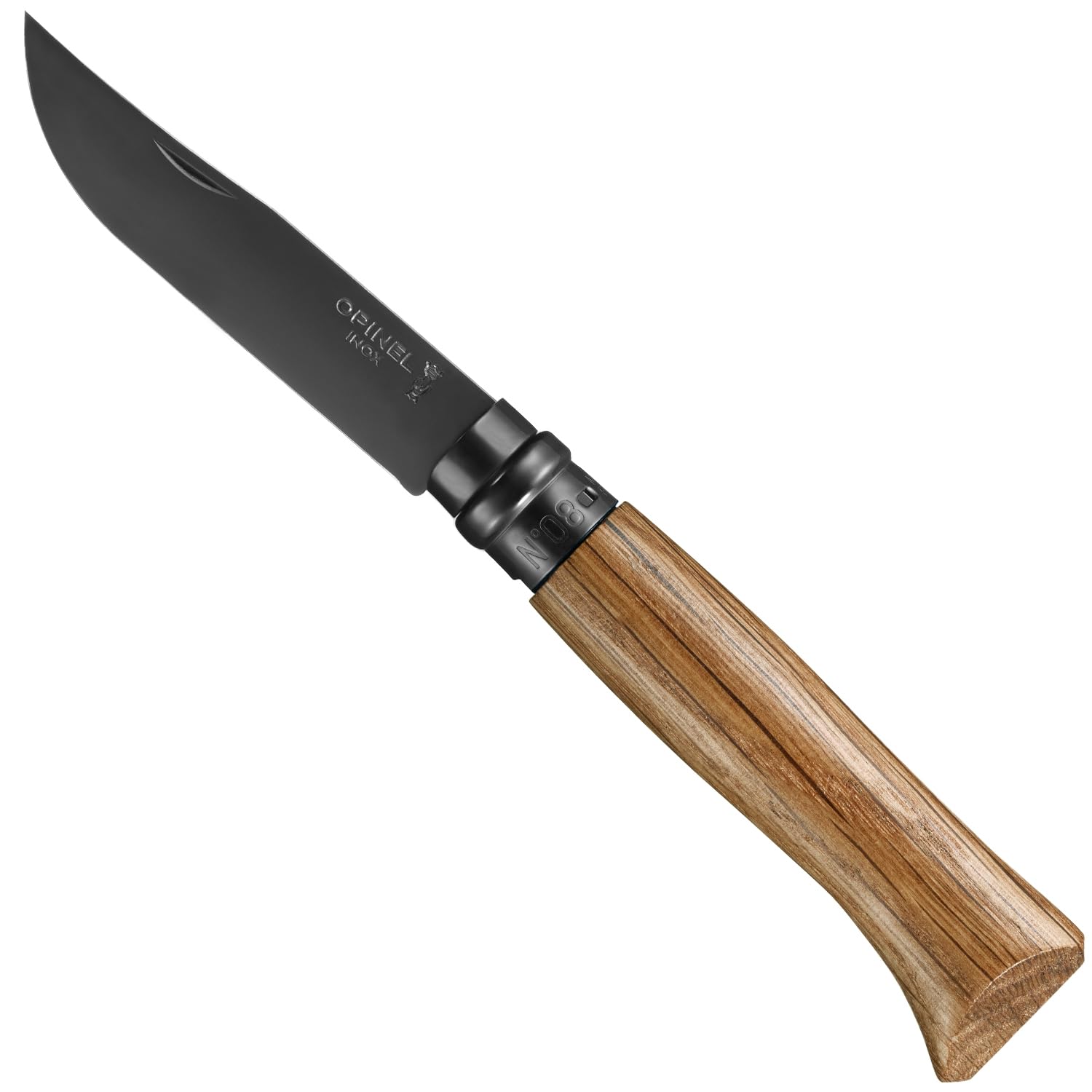 opinel-couteau-pliant-n-08-lame-inox-finition-noire-manche-ch-ne-bague-virobloc image 2