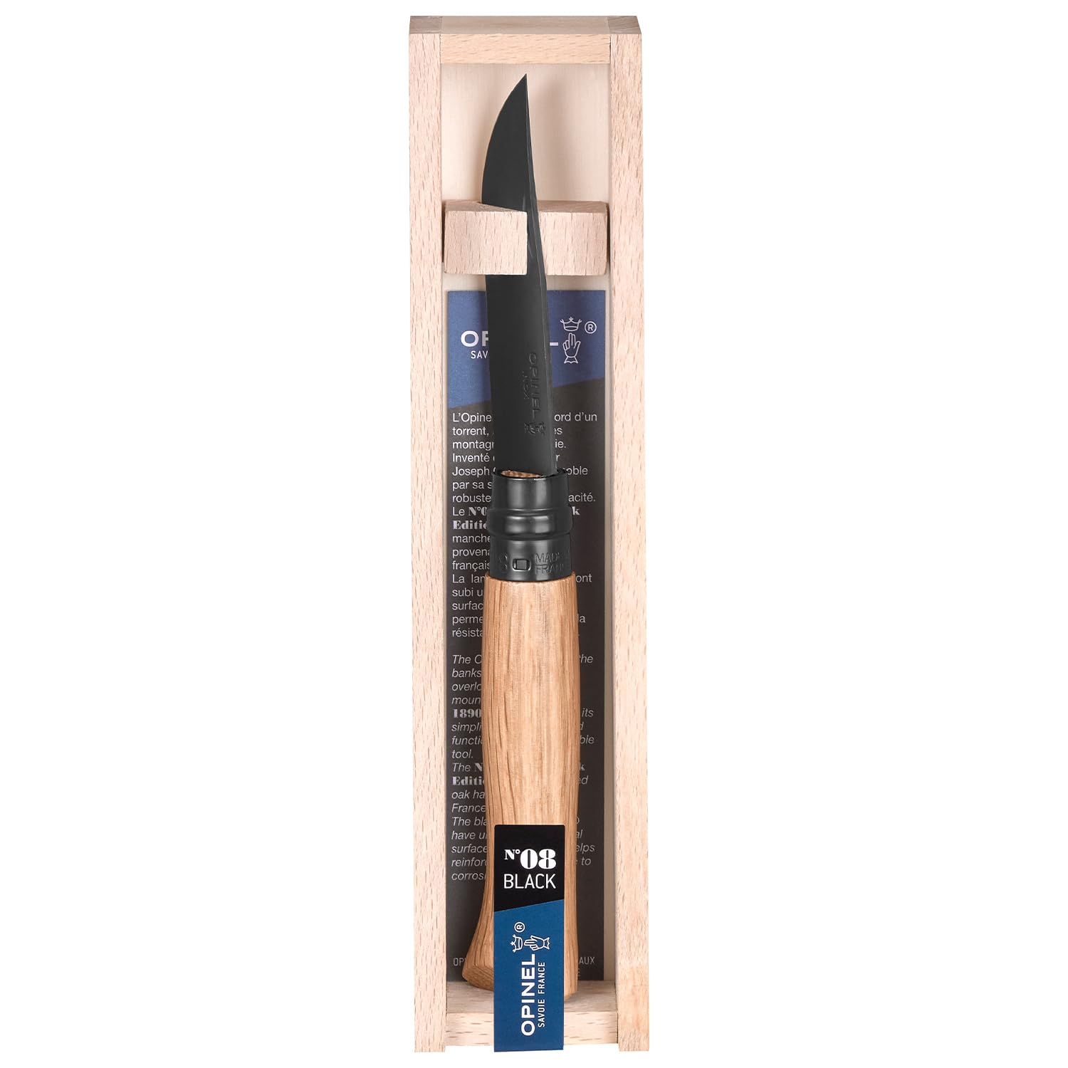 opinel-couteau-pliant-n-08-lame-inox-finition-noire-manche-ch-ne-bague-virobloc image 1