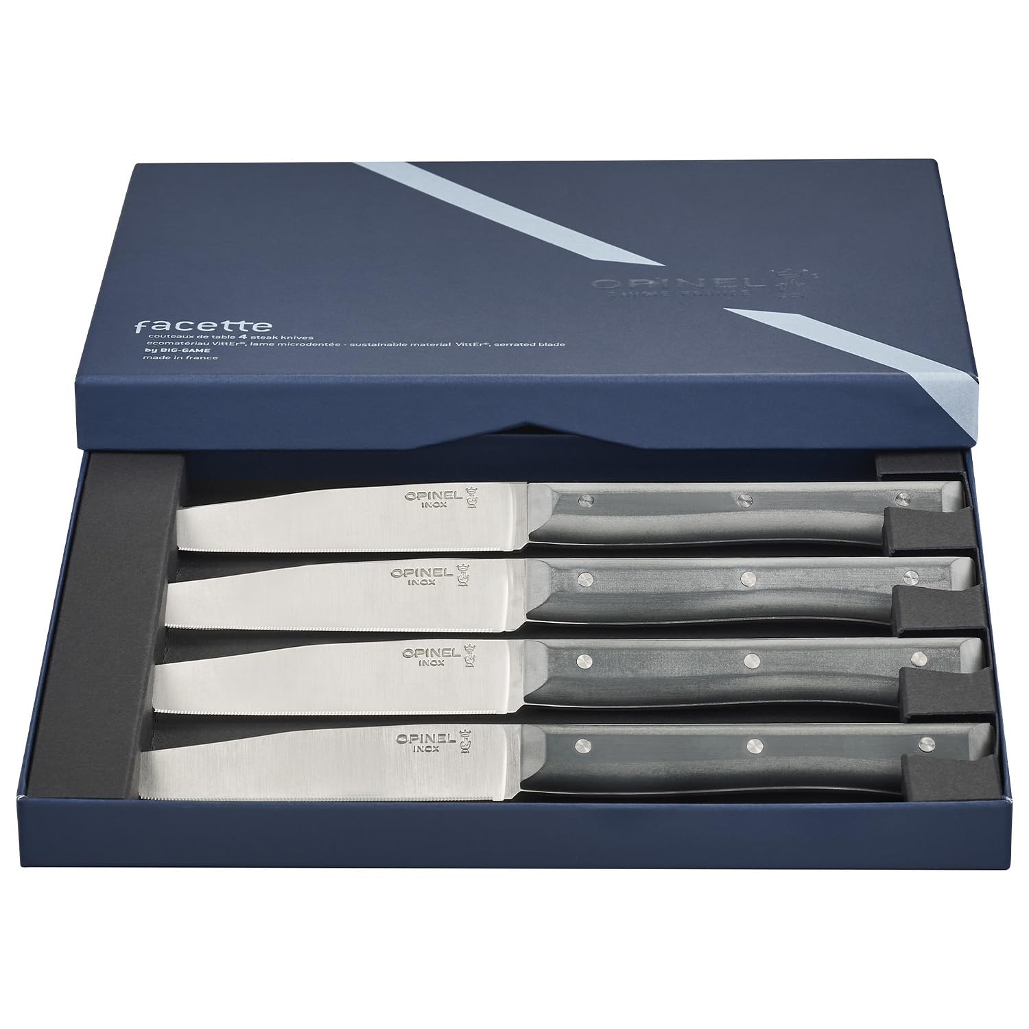 opinel-coffret-de-4-couteaux-de-table-facette-ardoise-lame-pleine-soie-microdent image 4