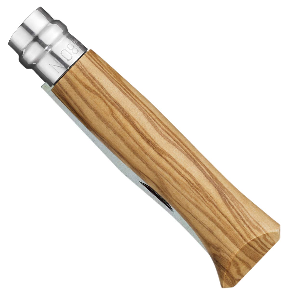 opinel-n-08-couteau-de-poche-pliant-lame-inox-manche-bois-d-olivier-bague-virobl image 2