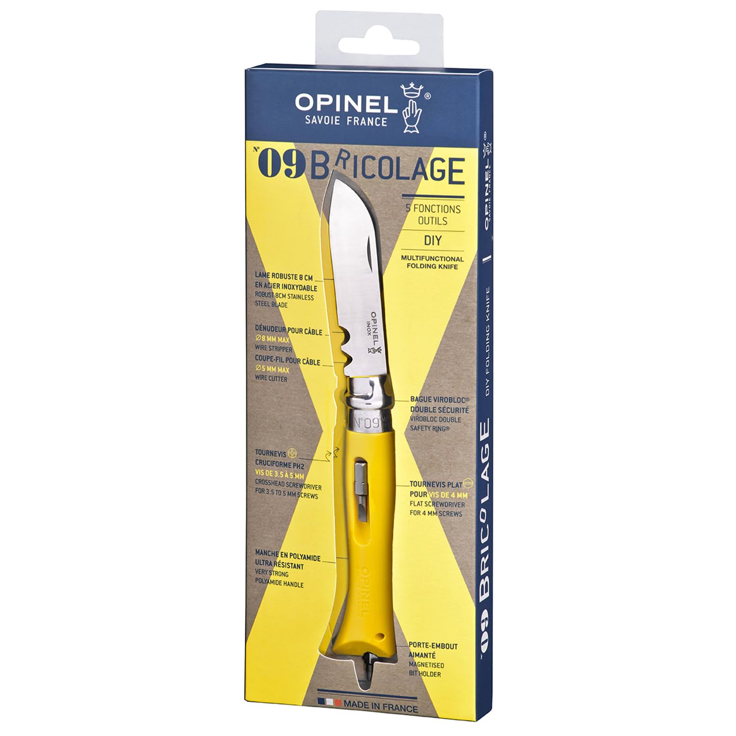 opinel-n-09-bricolage-jaune-couteau-pliant-lame-inox-avec-coupe-fil-d-nudeur-et- image 3