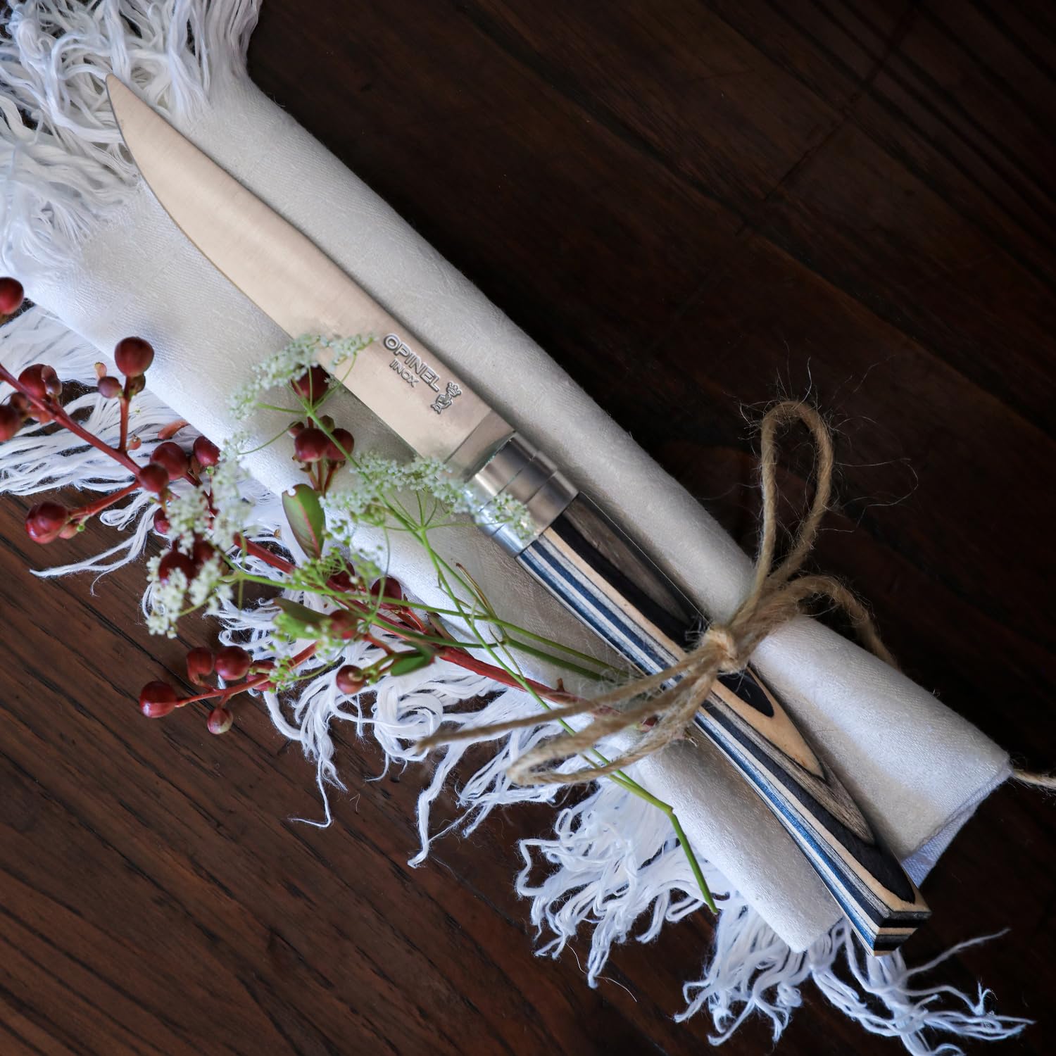 opinel-coffret-table-chic-bouleau-lamell-4-couteaux-de-table-lame-yatagan-inox image 6