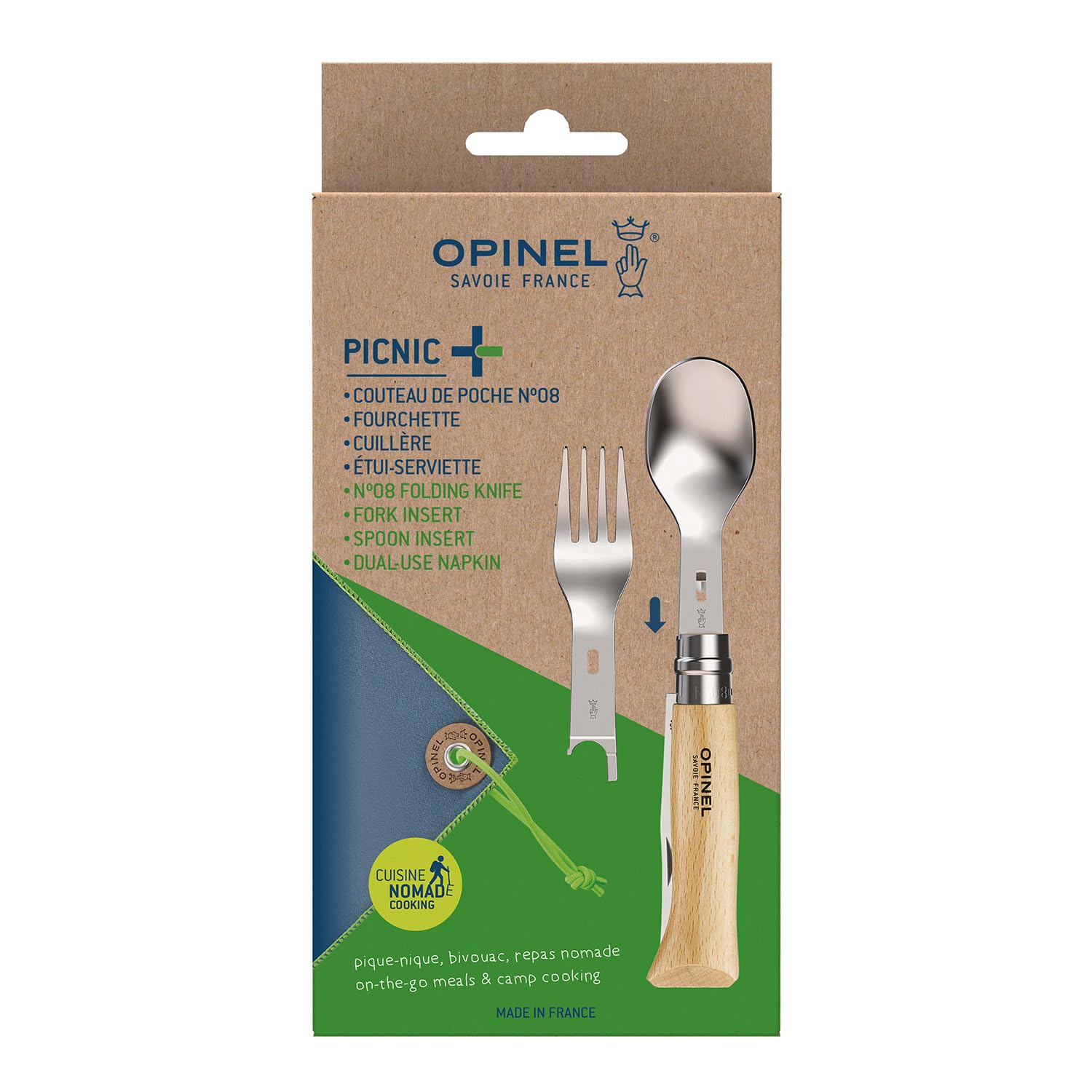 opinel-set-complet-picnic-couteau-n-8-bois-de-h-tre-inserts-fourchette-et-cuill- image 3