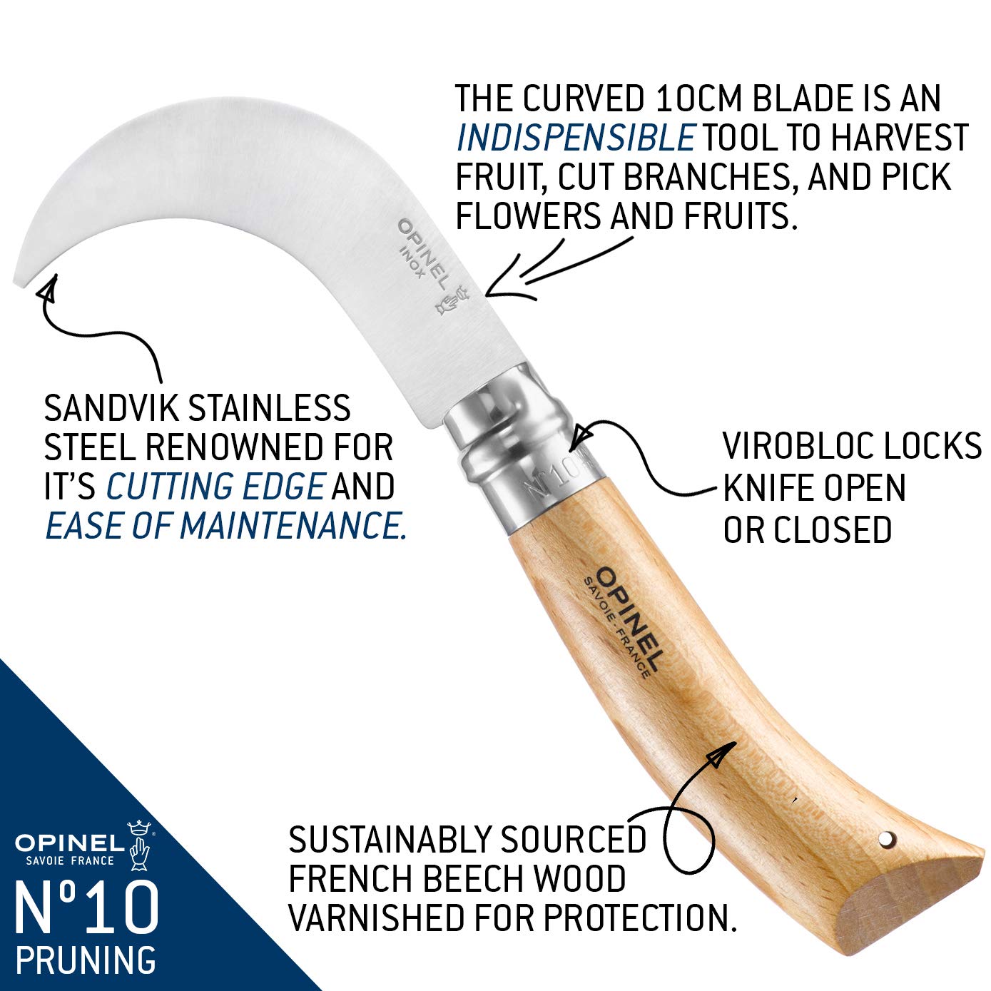 opinel-serpette-de-jardin-n-10-lame-courb-e-inox-bague-virobloc-manche-h-tre image 2