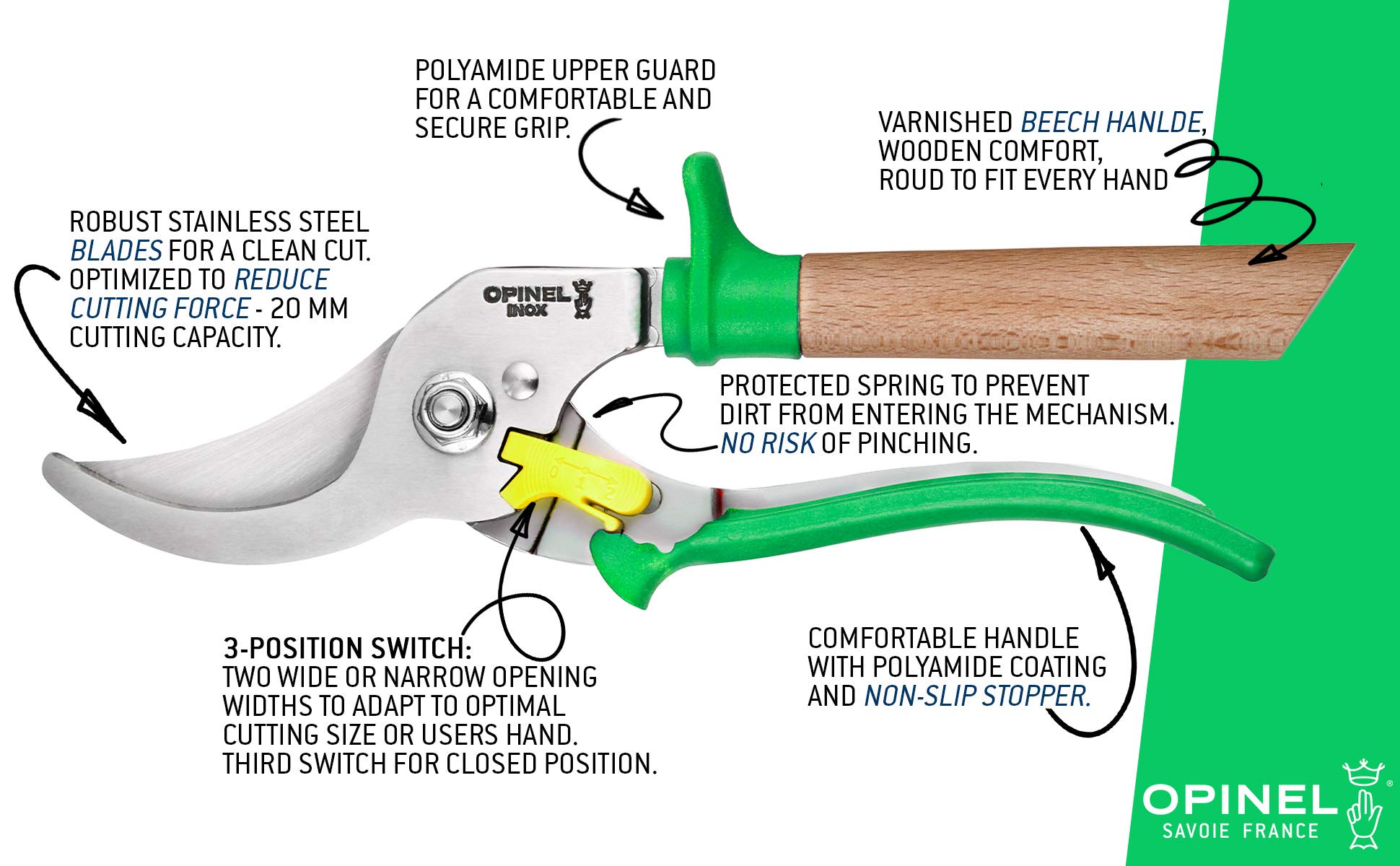 opinel-s-cateur-ardoise-3-positions-s-cateur-de-jardin-lame-inox-et-manche-en-h- image 2