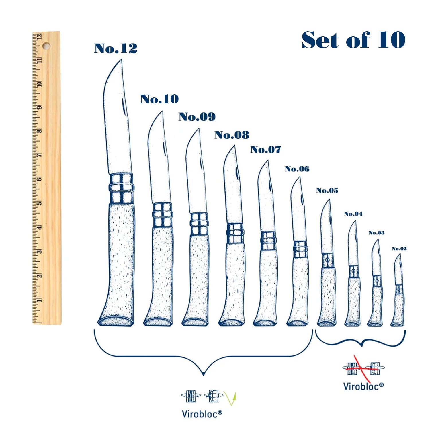opinel-coffret-collection-tradition-inox-10-couteaux-de-poche-n-02-n-12-lame-aci image 3