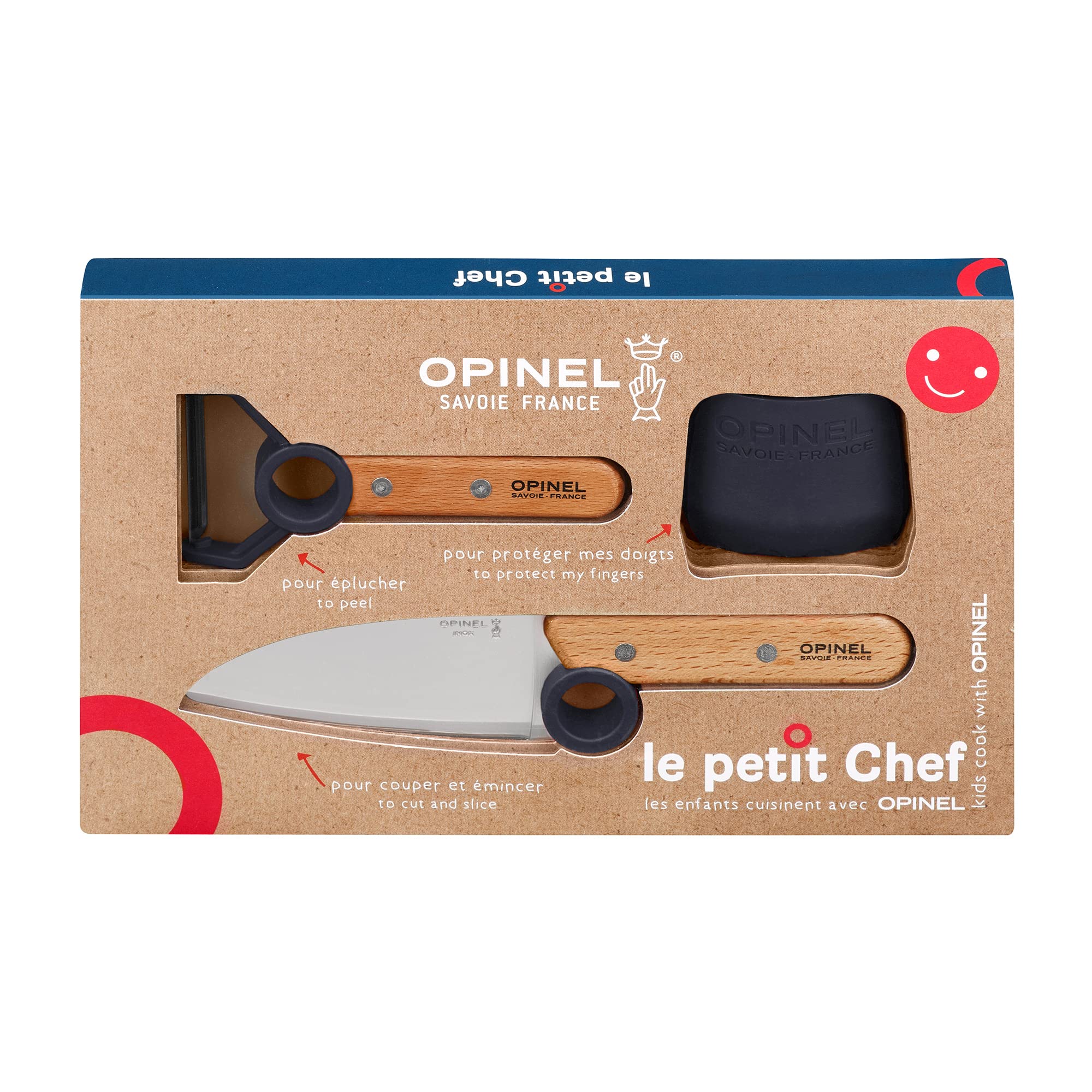 opinel-coffret-le-petit-chef-bleu-couteau-plucheur-et-guide-de-coupe-pour-enfant image 1